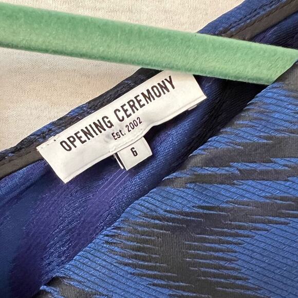 Opening Ceremony Blue Black Shiny Long Sleeve Formal Button Back Top - Picture 4 of 8